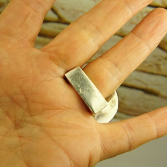 Giant Amber & 925 Silver Heavy Modernist Ring Size 9 - Rare To Find Gift - Picture 10 of 16